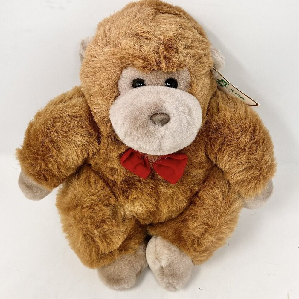Vintage JS Toys Bow Tie Monkey Plush Stuffed Gorilla Petal Plush With Tag